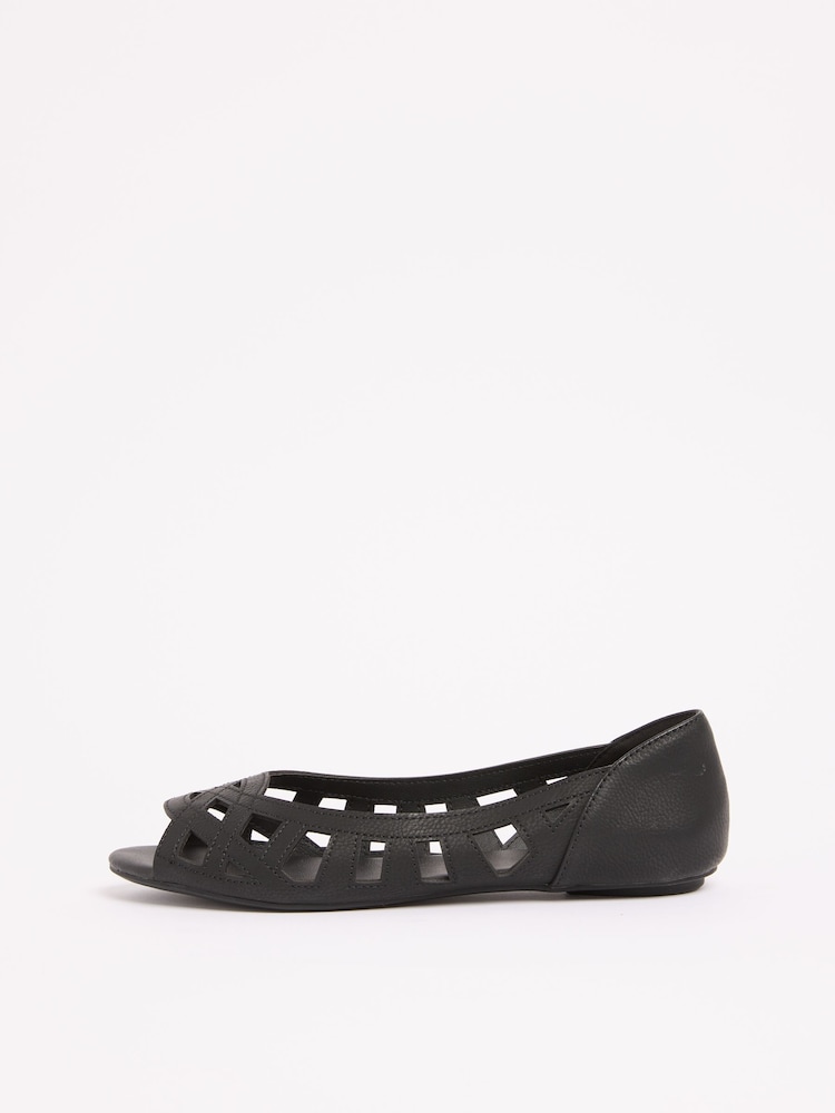 Friends Like These Black Wide Fit Faux Leather Flat Cutout Peeptoe Ballerina Shoes - Image 5 of 5 Friends Like These Black Wide Fit Faux Leather Flat Cutout Peeptoe Ballerina Shoes - Image 5 of 5