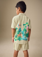 Light Green Jungle Print - Set cămașă cu mânecă scurtă și guler Revere & pantaloni scurți (3luni-10ani) - Imaginea 2 din 10