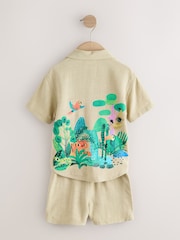 Light Green Jungle Print - Set cămașă cu mânecă scurtă și guler Revere & pantaloni scurți (3luni-10ani) - Imaginea 8 din 10