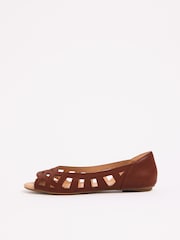 Friends Like These Tan Brown Standard Fit Faux Leather Flat Cutout Peeptoe Ballerina Shoes - Image 5 of 5