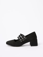 Friends Like These Black Standard Fit Triple Strap Low Block Heel Smart Mary Jane Court Shoes - Image 5 of 5