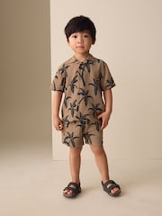 Brown All over Print Palm Short Sleeve Double Cloth Shirt & Shorts Set (3mths-10yrs) - Image 1 of 9