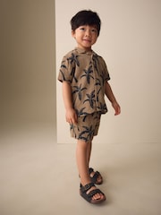 Brown All over Print Palm Short Sleeve Double Cloth Shirt & Shorts Set (3mths-10yrs) - Image 2 of 9