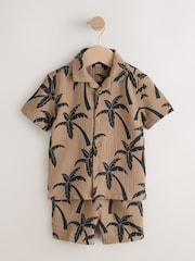 Brown All over Print Palm Short Sleeve Double Cloth Shirt & Shorts Set (3mths-10yrs) - Image 4 of 9