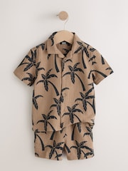 Brown All over Print Palm Short Sleeve Double Cloth Shirt & Shorts Set (3mths-10yrs) - Image 5 of 9