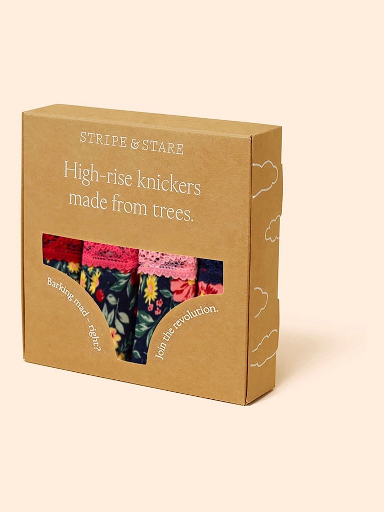 Stripe & Stare Blue High Rise Knickers 4 Pack - Image 7 of 7 Stripe & Stare Blue High Rise Knickers 4 Pack - Image 7 of 7