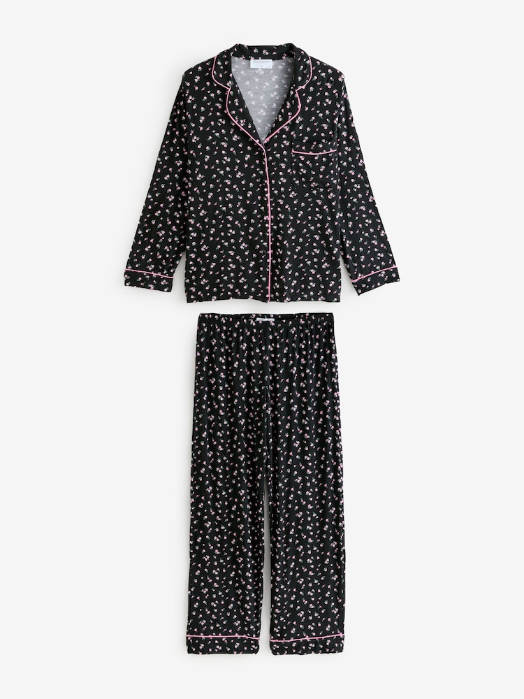 Stripe & Stare Long Black Pyjamas Set - Image 1 of 3 Stripe & Stare Long Black Pyjamas Set - Image 1 of 3