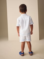 White Sealife Embroidery Short Sleeve Shirt & Shorts Set (3mths-10yrs) - Image 2 of 9