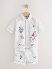 White Sealife Embroidery Short Sleeve Shirt & Shorts Set (3mths-10yrs) - Image 6 of 9