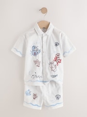 White Sealife Embroidery Short Sleeve Shirt & Shorts Set (3mths-10yrs) - Image 7 of 9