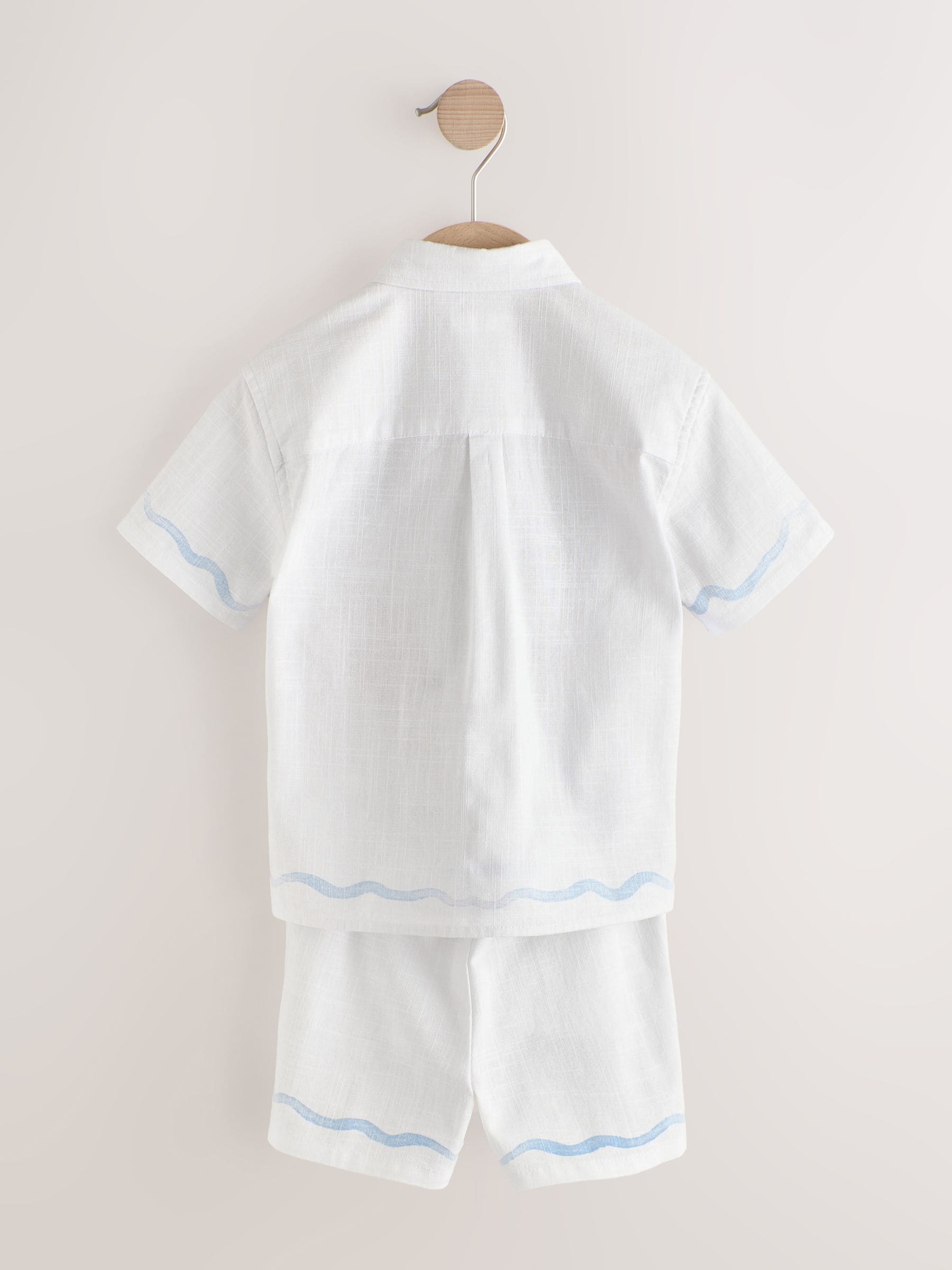 Buy White Sealife Embroidery Short Sleeve Shirt & Shorts Set