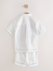 White Sealife Embroidery Short Sleeve Shirt & Shorts Set (3mths-10yrs) - Image 8 of 9
