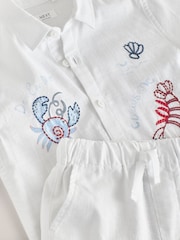White Sealife Embroidery Short Sleeve Shirt & Shorts Set (3mths-10yrs) - Image 9 of 9