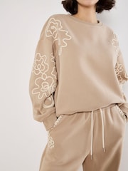 Apricot Cream Floral Print Cornelli Embroider Sweatshirt - Image 5 of 5