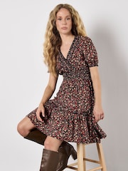 Apricot Orange Floral Print Blooms Ditsy Smock Dress - Image 1 of 5