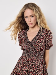 Apricot Orange Floral Print Blooms Ditsy Smock Dress - Image 2 of 5