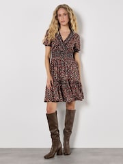 Apricot Orange Floral Print Blooms Ditsy Smock Dress - Image 3 of 5