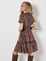 Apricot Orange Floral Print Blooms Ditsy Smock Dress - Image 4 of 5