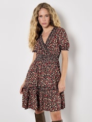 Apricot Orange Floral Print Blooms Ditsy Smock Dress - Image 5 of 5