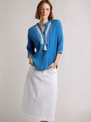Weird Fish Blue Double Adalia Cotton Embroidered Cloth Blouse - Image 1 of 6