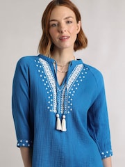 Weird Fish Blue Double Adalia Cotton Embroidered Cloth Blouse - Image 2 of 6