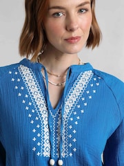 Weird Fish Blue Double Adalia Cotton Embroidered Cloth Blouse - Image 3 of 6