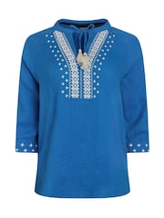 Weird Fish Blue Double Adalia Cotton Embroidered Cloth Blouse - Image 5 of 6