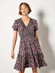 Apricot Pink Floral Print Blooms Ditsy Smock Dress - Image 1 of 4