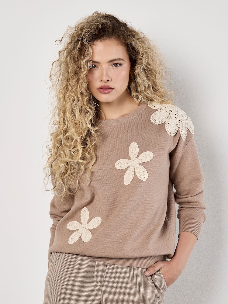 Apricot Natural Crochet Large Daisies Jumper - Image 1 of 4 Apricot Natural Crochet Large Daisies Jumper - Image 1 of 4