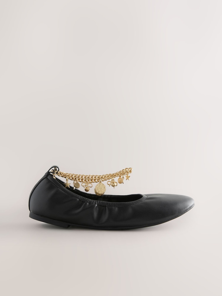 Black Forever Comfort® Soft Round Toe Ankle Charm Ballerinas - Image 2 of 4