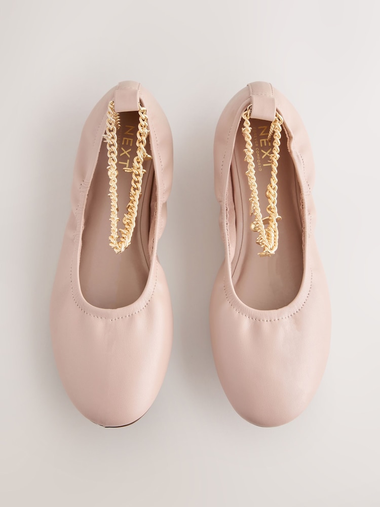 Blush Pink Forever Comfort® Soft Round Toe Ankle Charm Ballerinas - Image 1 of 5 Blush Pink Forever Comfort® Soft Round Toe Ankle Charm Ballerinas - Image 1 of 5