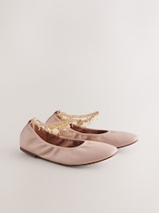 Blush Pink Forever Comfort® Soft Round Toe Ankle Charm Ballerinas - Image 2 of 5