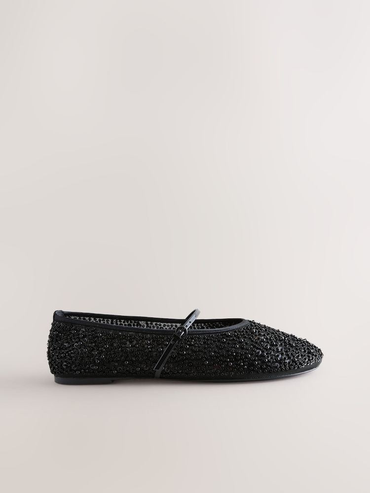 Womens Next Black Forever Comfort Beaded Maryjane Shoes US 7 (UK 5)