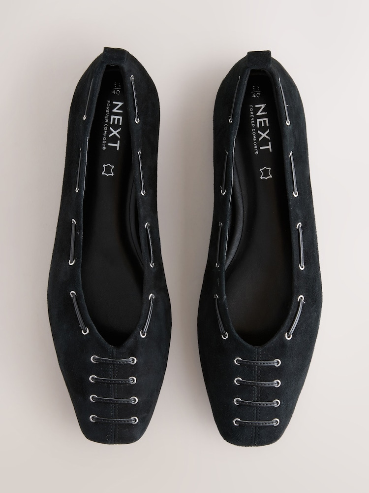 Black Forever Comfort® Suede Eyelet Square Toe Ballet Flats - Image 1 of 5