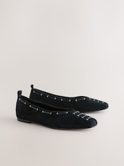 Black Forever Comfort® Suede Eyelet Square Toe Ballet Flats - Image 2 of 5