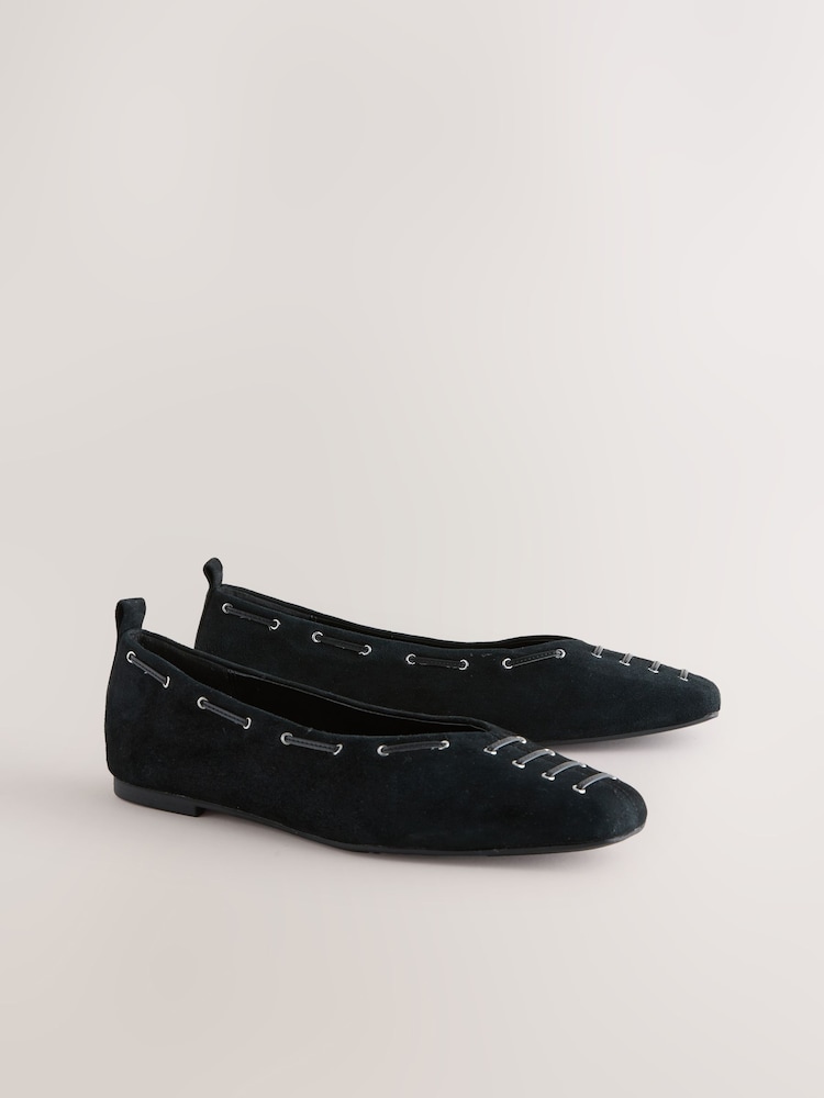 Black Forever Comfort® Suede Eyelet Square Toe Ballet Flats - Image 2 of 5