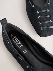 Black Forever Comfort® Suede Eyelet Square Toe Ballet Flats - Image 4 of 5