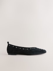 Black Forever Comfort® Suede Eyelet Square Toe Ballet Flats - Image 7 of 9