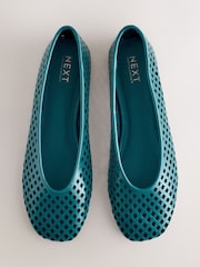 Teal Blue Forever Comfort® Lasercut Ballet Flats - Image 1 of 5