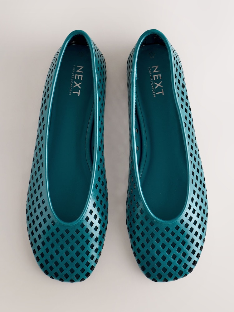 Teal Blue Forever Comfort® Lasercut Ballet Flats - Image 1 of 5