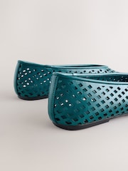 Teal Blue Forever Comfort® Lasercut Ballet Flats - Image 10 of 10