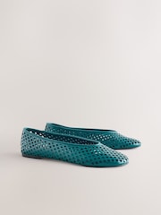 Teal Blue Forever Comfort® Lasercut Ballet Flats - Image 2 of 5