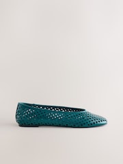 Teal Blue Forever Comfort® Lasercut Ballet Flats - Image 3 of 5