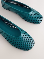 Teal Blue Forever Comfort® Lasercut Ballet Flats - Image 9 of 10