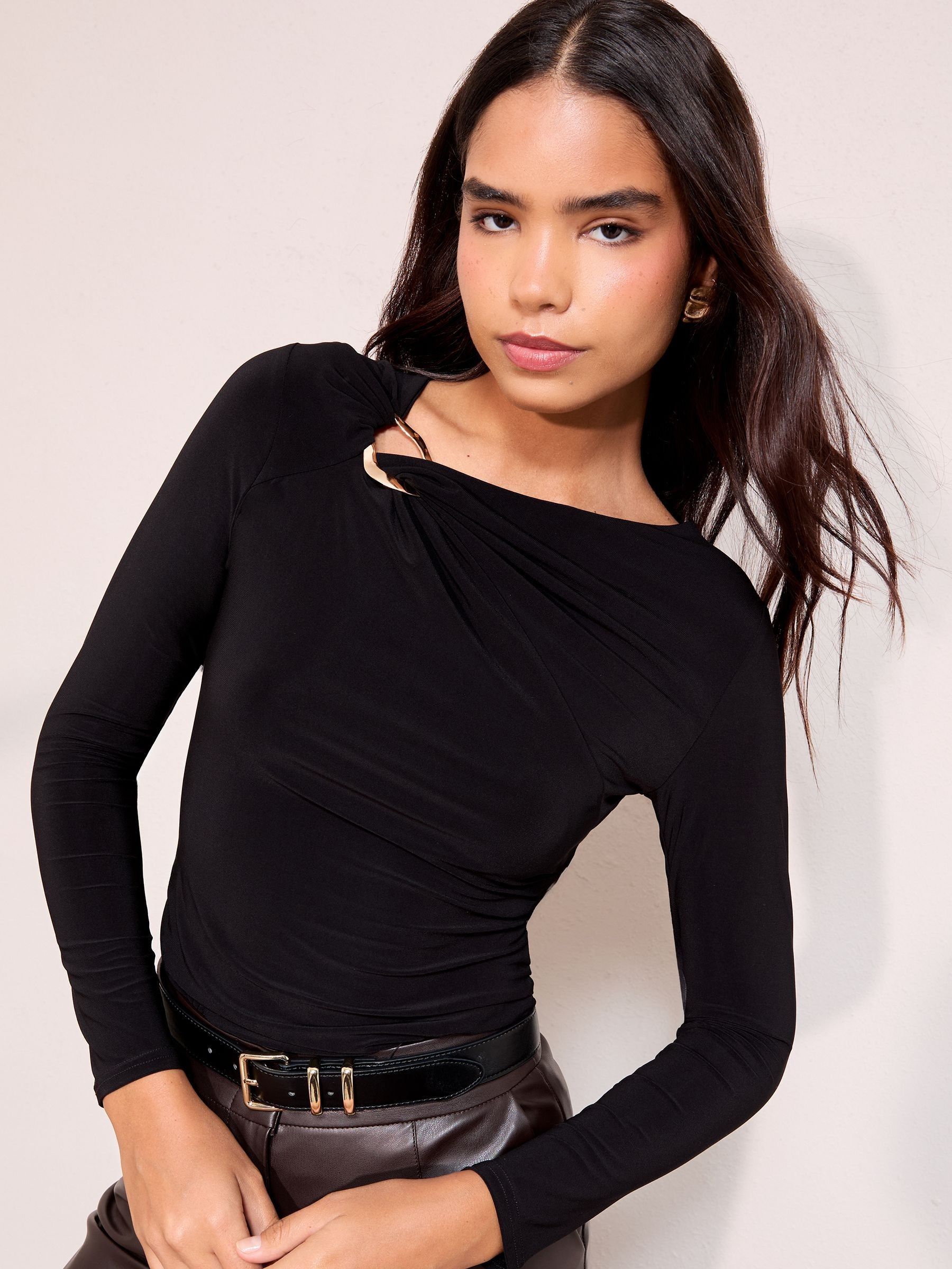 Buy Friends Like These Black Long Sleeve Buckle Hardware Top from