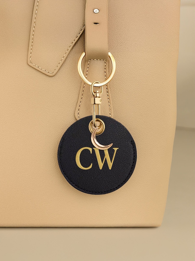 Jonnys Sister	Personalised Faux Leather Bag Accessory with Gold Tone Half Moon Charm - Image 1 of 1