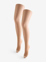 Pretty Polly Natural Open Toe Tights 2 Pack - Image 1 of 9