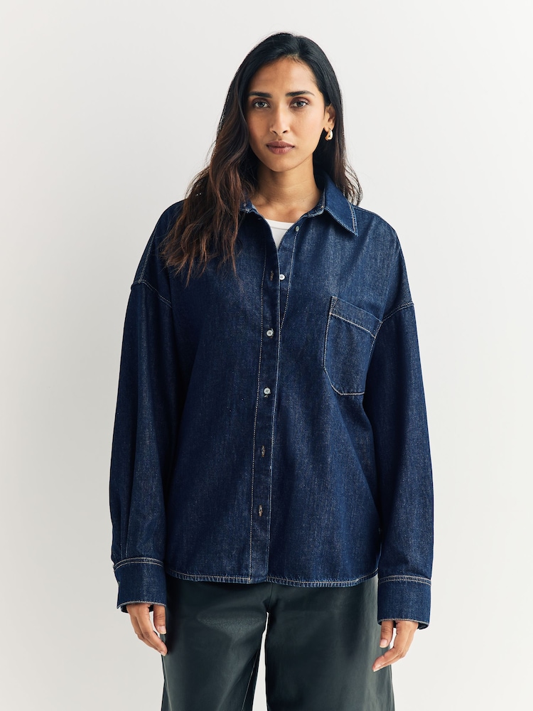 Weekend MaxMara Blue Foggia Dark Wash Denim Shirt - Image 1 of 6