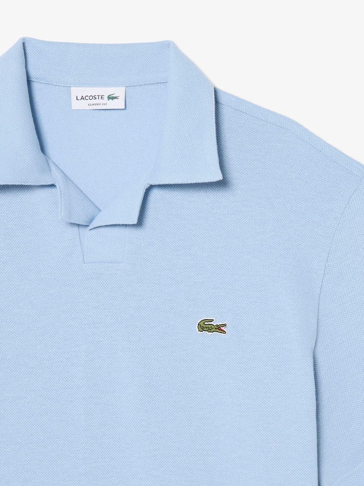 Lacoste Blue Classic Fit Open Neck Cotton Linen Blend Polo Shirt - Image 2 of 3