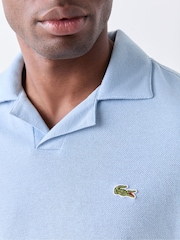 Lacoste Blue Classic Fit Open Neck Cotton Linen Blend Polo Shirt - Image 4 of 7